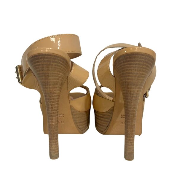 Fendi Beige Patent Open Toe Heels 35 - Picture 3 of 3